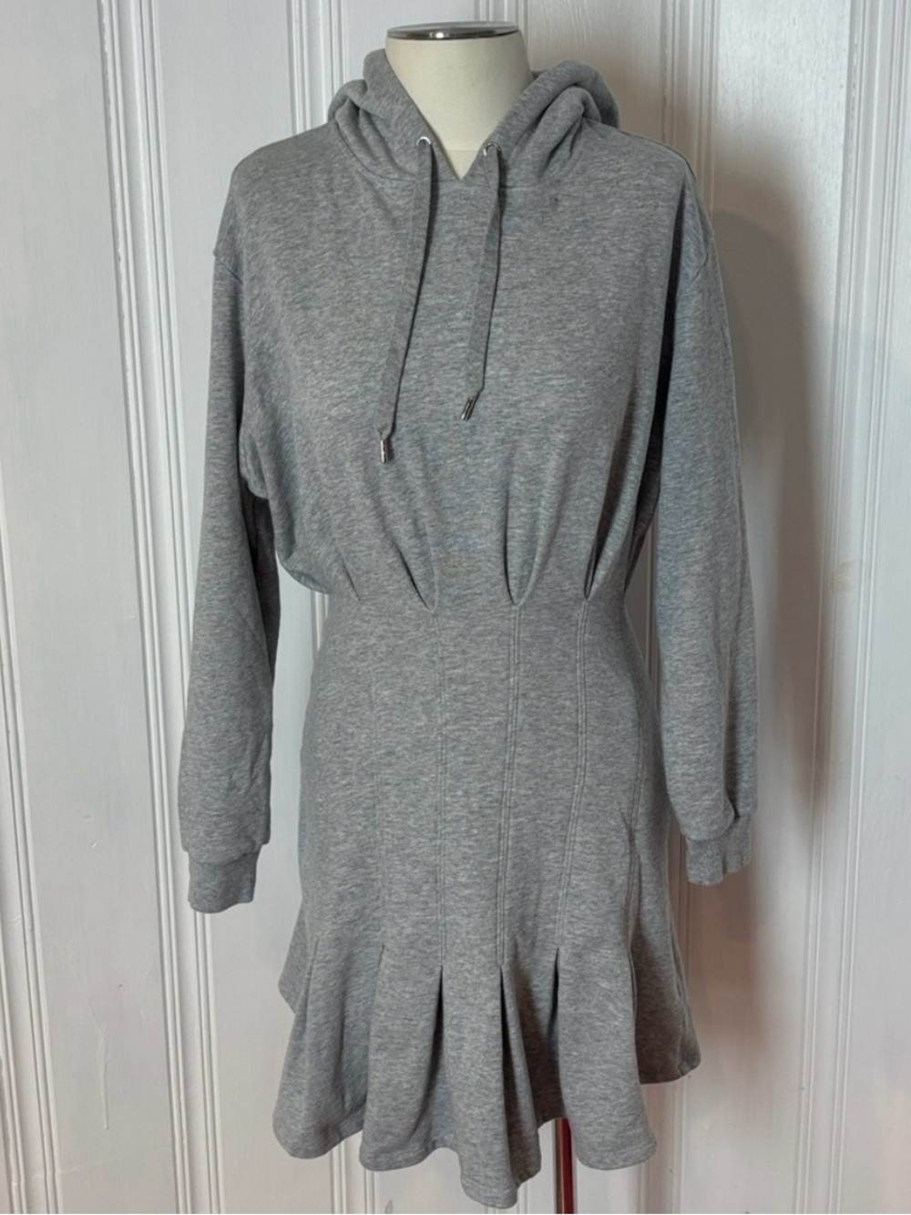 Michael Kors Preppy Hoodie Mini Dress 100% Organic Cotton Terry Light Grey - S